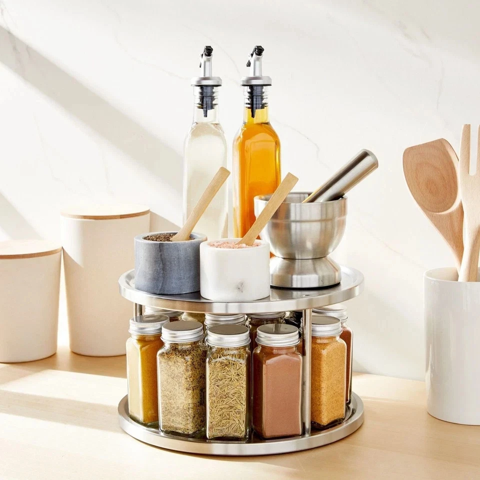 2 Tier Lazy Susan Turntable Organizer For Cabinet Revolving Spice Rack Carousel