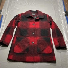 Pendleton Coat Womens Medium Red Black Plaid Wool Lined Button Pockets Warm