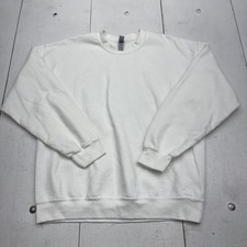 Gildan Sweatshirt Mens Large White Heavy Blend Fleece Crewneck Basic Pullover