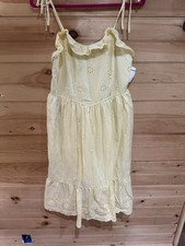 Gaggle Yellow Eyelet Lined Smocked Midi Sundress Square Neck Strappy M