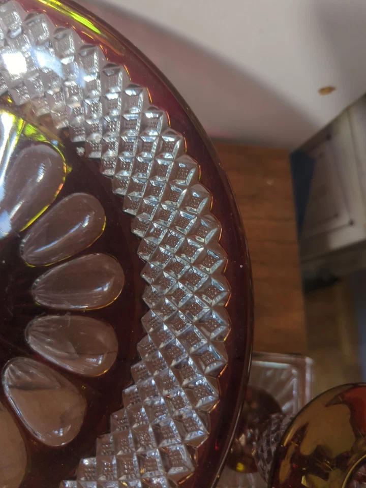 Westmoreland Waterford Ruby Crystal Glass Console Bowl W/ Candlesticks Set - Image 3 of 4