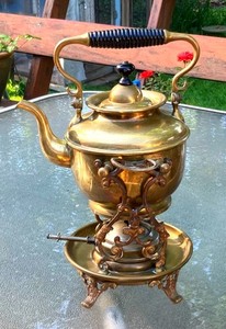 Vintage S. STERNAU & Co. Tilting Brass/Nickel Spirit "Tea Kettle" patented 1895