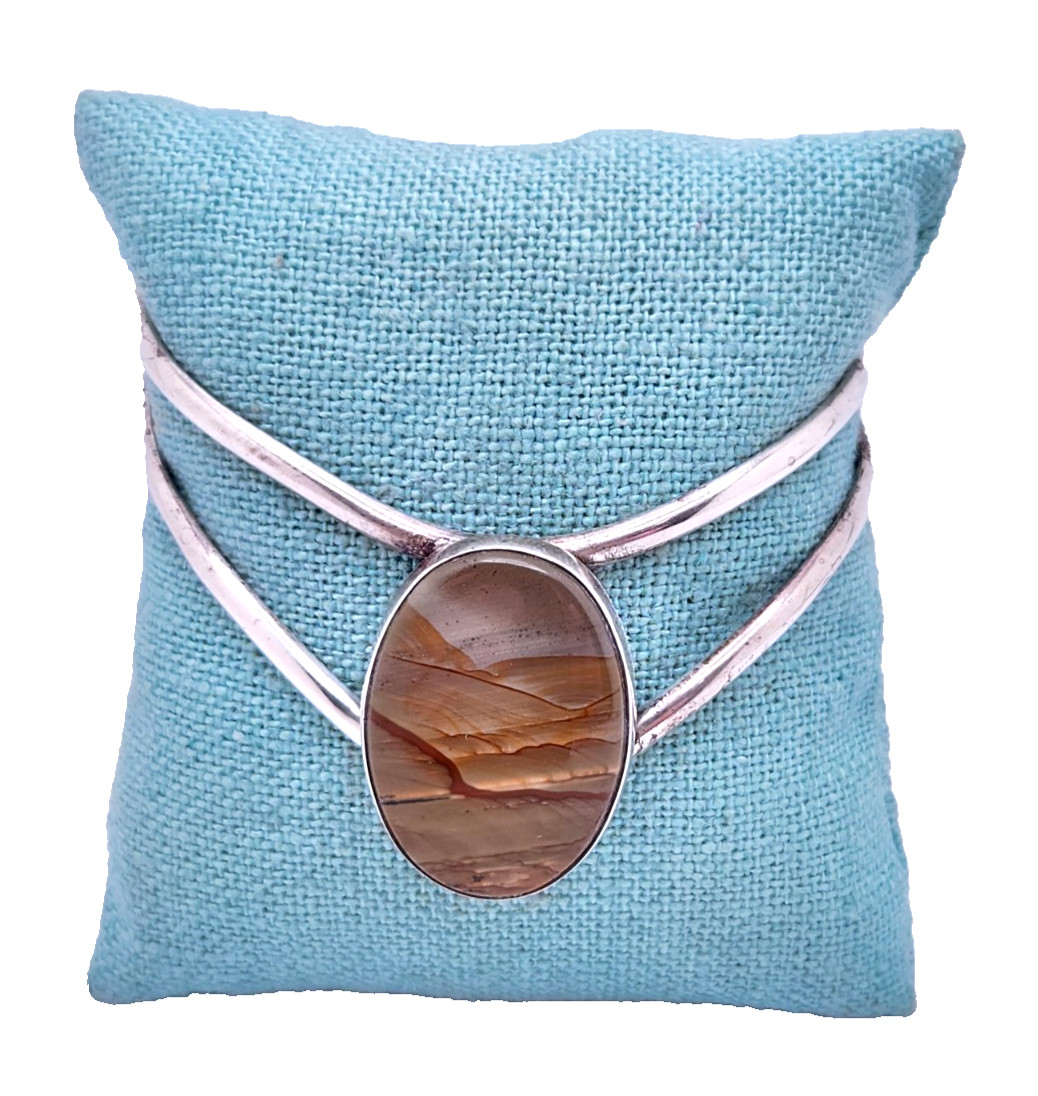 Sterling Silver Angled Split Cuff Bracelet with O… - image 3