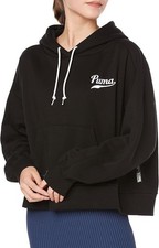 Puma Womens Black Embroidered Classic Logo Relaxed Team Pullover Hoodie Size L