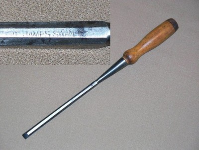 #45 Vtg The James Swan Co. 3/8  Bevel Edge Wood Socket Chisel Tool CLEAN