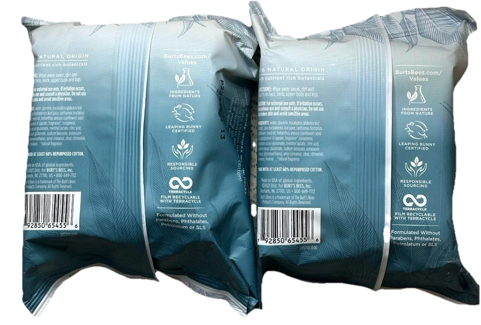 2 X  Burts Bees Cooling Body Wipes With Eucalyptus Cleanse & Deodorize RETIRED - Image 2 of 4