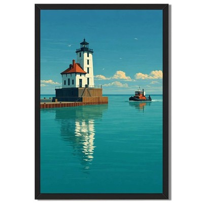 Lighthouse and Boat Seascape Wall Art Canvas Oil Paintings Reproduction