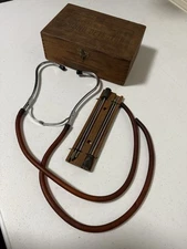 RARE BURKE & CO SOUND DETECTOR STETHOSCOPE BINAURAL ENGINEERS WOOD BOX DOVE TAIL