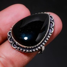 Black Onyx Pear Shape Gemstone Handmade Fashion Ethnic Jewelry Ring 8.25" SR 464