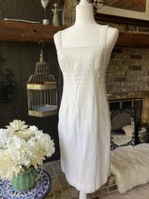 Ann Taylor White Eyelet Cotton Wiggle Dress With Ribbon Bows Sz 6