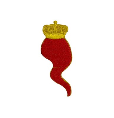 Red Cornicello Gold Glitter Crown Iron On Patch 3'' x 1.25''