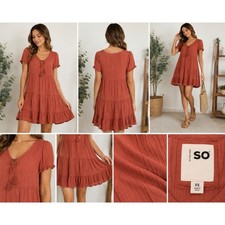 SO Goods Flowy Tunic Gauze Dress Orange Rust Size XS Boho Tiered Ruffle Peasant