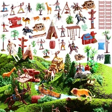 81 Pcs Wild West Cowboys and Native American Indian Figures Toys Set Mini Pla...