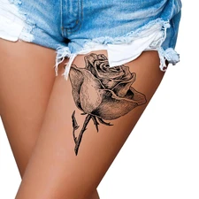 2 X Black Rose Flower Temporary Tattoos for Women Flower Big Roses Adult Temp Ta