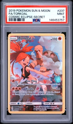 2019 POKEMON SUN & MOON COSMIC ECLIPSE SECRET #237 FULL ART/TORKOAL PSA 9