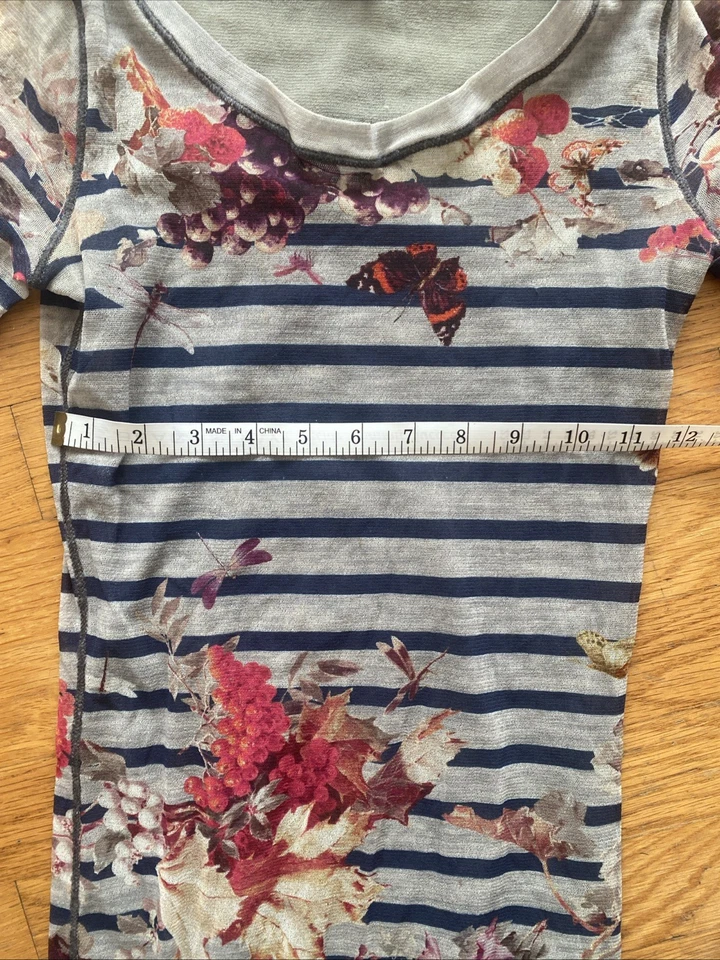 Jean Paul Gaultier Soleil Fuzzi 条纹叶浆果网眼束腰上衣中号罕见 — 第 3/4 张图片