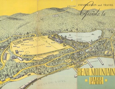 Bear Mountain Park panoramic pictorial tourist map Hudson New York State c1929