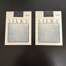 Berkshire Silky Sheer Leg Control Top Queen Pantyhose Navy 2 pk Vintage 3X - 4X
