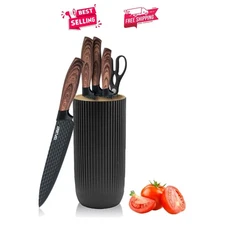 6-Piece Black Knife Set: Ergonomic Stainless Steel Chef Knives & Universal Block