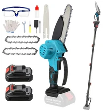 2in1 Electric Pole Saw 6" Mini Cordless Chainsaw & Extension Pole Cutter Pruner