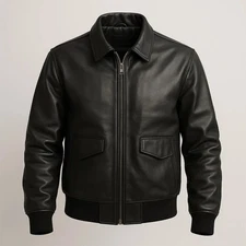 Men’s Black Real Leather Bomber Jacket Classic Aviator Flight Style Outerwear