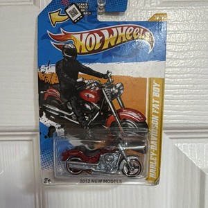 Hot Wheels Harley-Davidson Fat Boy Diecast Motorcycle 1:64 2012 New Models Red
