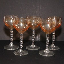 5 x Antique/Vintage Peach Lustre Barley Twist Stem Sherry/Aperitif Mini Goblets