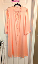 Vanity Fair Pink Nylon Lace Trim Button Front 3/4 Sleeve Nightgown L