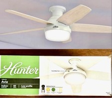 Hunter Fan 48”Low Profile Fresh White Ceiling Fan with Light Kit/Remote~New