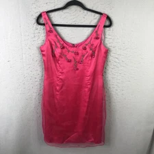 Papell Boutique Evening Dress Womens 8 Fuchsia Beaded Rose Sheath Cocktail Party