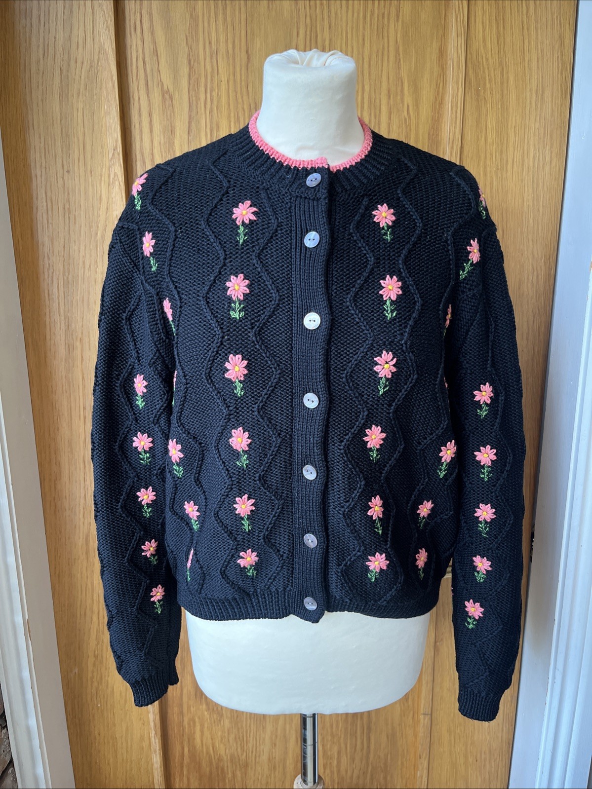 Shrimps Bennett Black Embroidered Floral Wool Blend Size Medium image 2