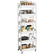 Sywhitta 6-Tier Plastic Rolling Utility Cart with Handle, 6-tier, White