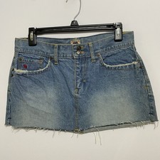 Vintage 90s Abercrombie Fitch Denim Mini Skirt Size 2 Micro Raw Hem Y2K Logo