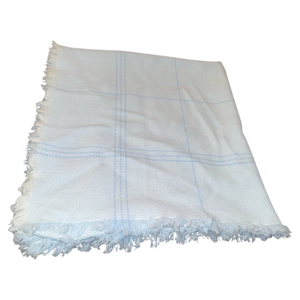 THE THREE WEAVERS Blue & White Baby Blanket Hand Woven Plaid Texas - Image 4 of 4