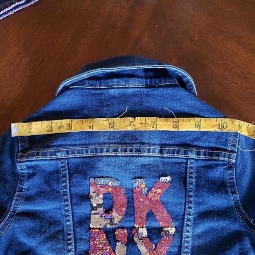 DKNY Jean Jacket girls Size 4 Sequins hearts bling - Picture 9 of 10