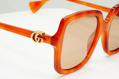 Gucci Oversized Square Sunglasses Brown Gold Large GG 1070S 002