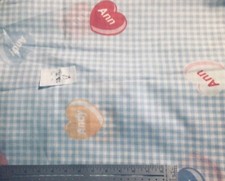 Vintage Raggedy Ann Andy Candy Hearts on Blue Gingham Checks Fabric 5 Yards