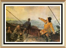 Antigua litografía vintage de KROGH paisaje marino arte de pared impresión NÓRDICO EXPLORADOR LEIF ERIKSON