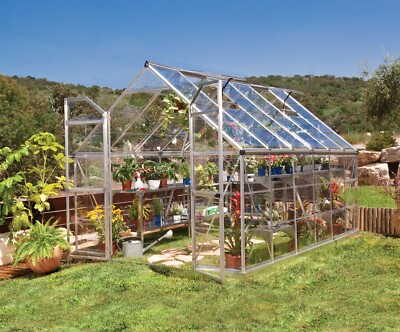 Walk-in Gewächshaus 8x12 klar Polycarbonat Aluminium Doppeltür Lüftung Oktave