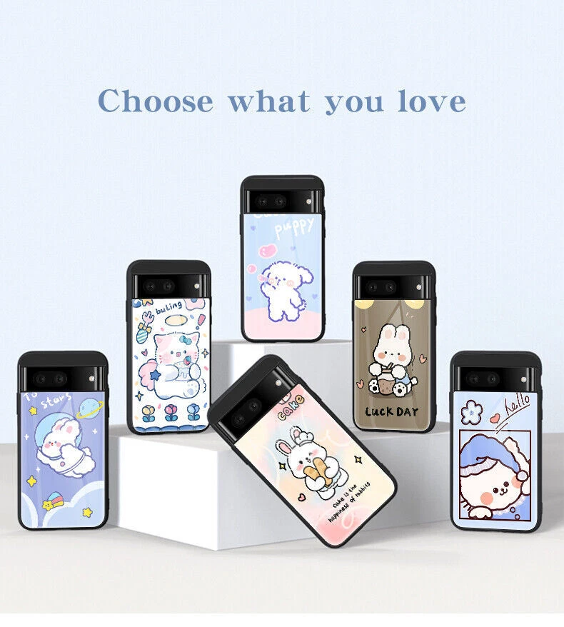 Tempered Glass Cat Rabbit Phone Case For Google Pixel 9 8 7 6A 8A 7A Asus ROG 7 - Image 2 of 4