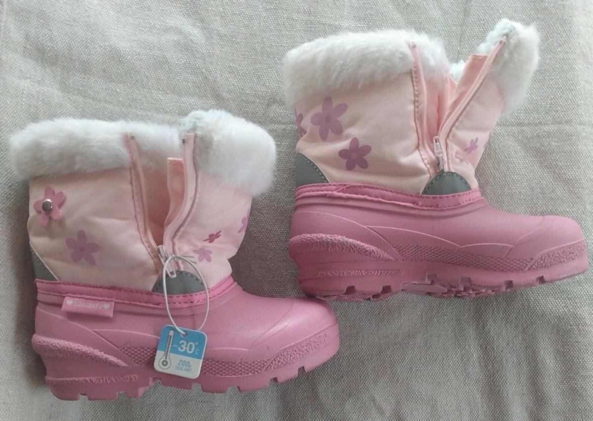 Skechers Youth Girls 10 Glamslam Pink Boots flowers Warm -22 200g insulation