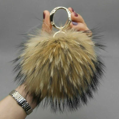 15cm Large Real Natural Fox Fur Ball PomPom Keychain Keyring Bag Pom Pom Pendant