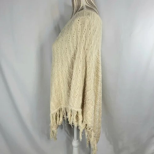 Wrangler Off White Cable Knit V Neck Fringed Poncho Size Large - Picture 4 of 8