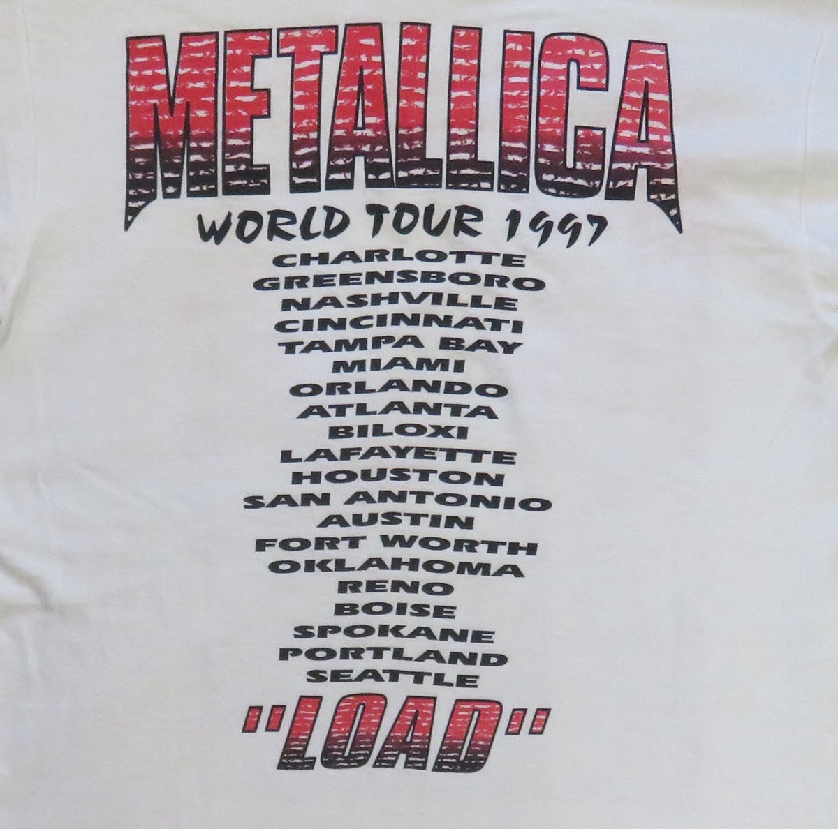 Metallica Vintage T Shirt 1997 Load World Tour USA Concert Cities