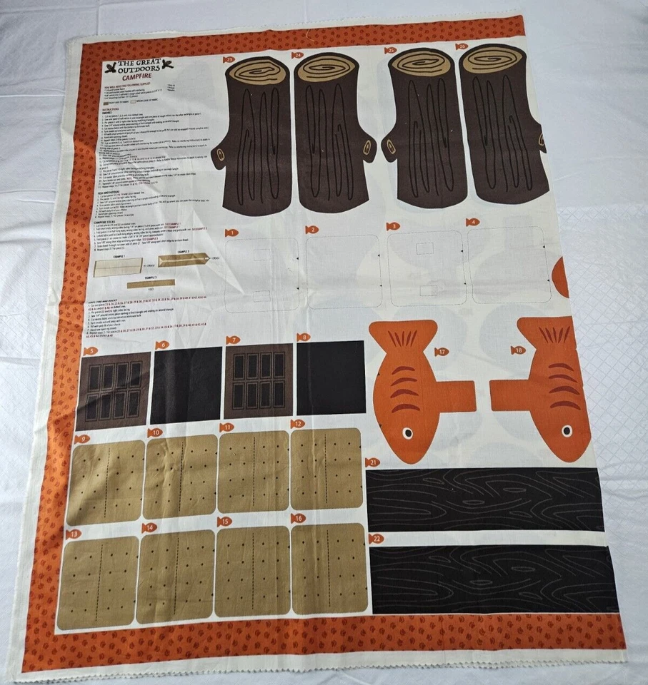 Great Outdoors Cut Sew Panel Cotton 36"x60" Campfire Smores Rock Log Rocks Read - Image 4 of 4