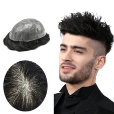 Mens Toupee Human Hair Systems Full Poly Thin Skin Hair Piece Replacement System