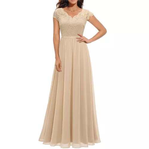 Schickes Damen Spitze Maxi Chiffon Brautjungfer formell Abschlussball Abend Hochzeit Party Kleid - Bild 33 von 34