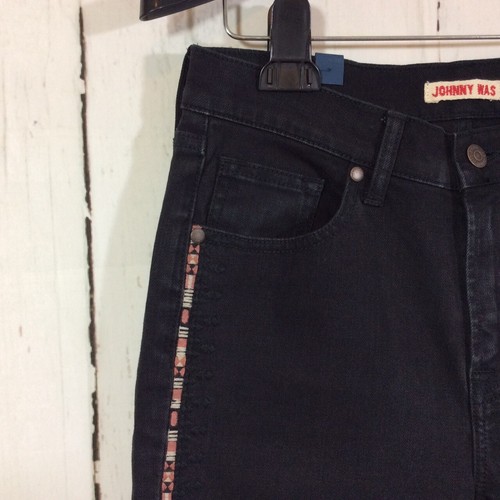 JOHNNY WAS Cropped Baby Boot Jeans Size 27 Black Embroidered Frayed Hem $228 New - Picture 4 of 20