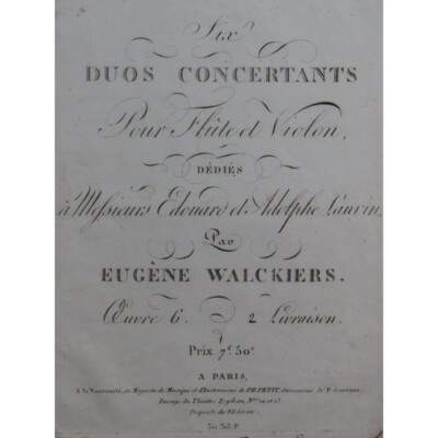 WALCKIERS Eugène Trois Duos op 6 2. Buch Flöte Violine ca1820