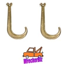 SET OF 2 - Grade 70 CLEVIS J HOOK, WRECKER, TOW TRUCK, ROLLBACK, WINCH, CHAIN